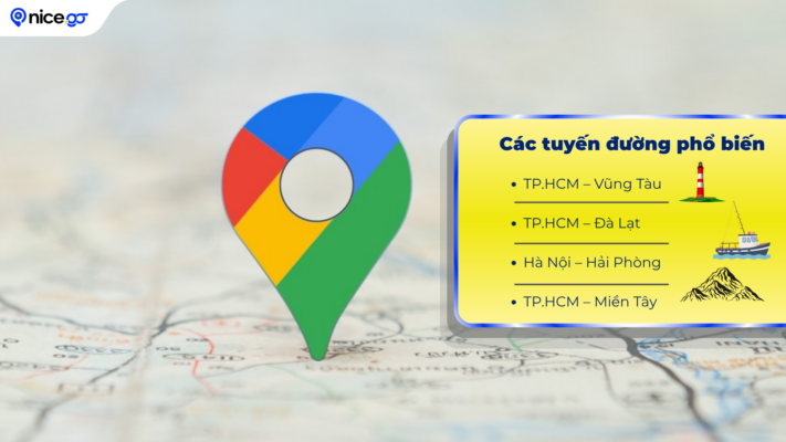 Bản đồ các tuyến đường phổ biến của NiceGo đi Vũng Tàu, Đà Lạt, Hải Phòng và Hội An.