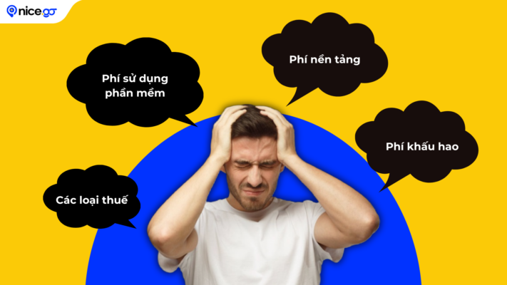 Hình minh họa tài xế xe công nghệ lo lắng về các loại chi phí như phí sàn, thuế và xăng xe năm 2026